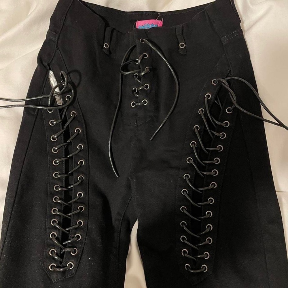 black flare lace up jeans